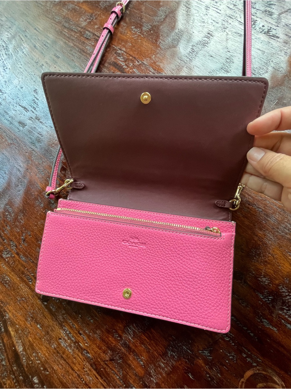 Coach Anna Foldover Clutch Crossbody Trompe L’oeil Pink Barbiecore - Picture 7 of 16